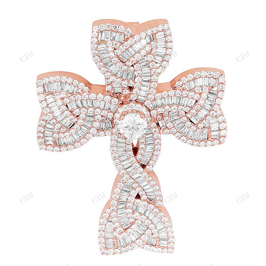 2 Inch 10K Rose Gold Flower Cross Lab Grown Diamond Pendant Hip Hop Pendent CustomDiamJewel