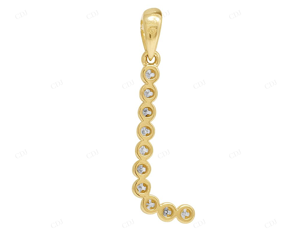 1" 0.14 CTW 10K Yellow Gold Real Diamond Initial "J" Letter Pendant CustomDiamJewel