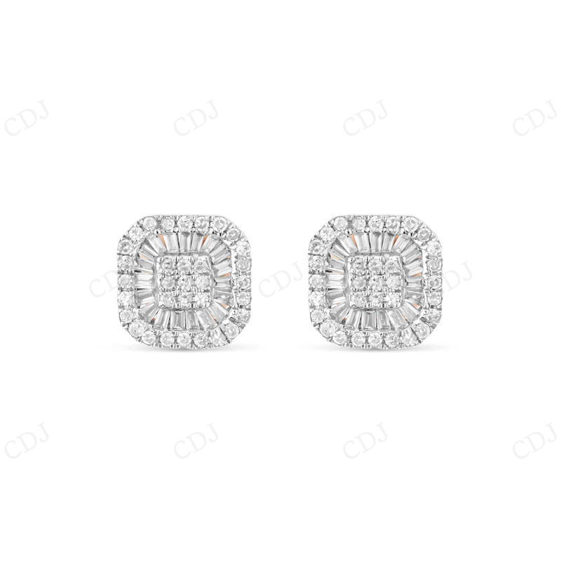 Baguette And Round Diamond Square Stud Earrings Stud earrings CustomDiamJewel