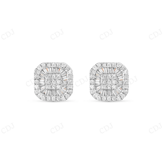 Baguette And Round Diamond Square Stud Earrings Stud earrings CustomDiamJewel