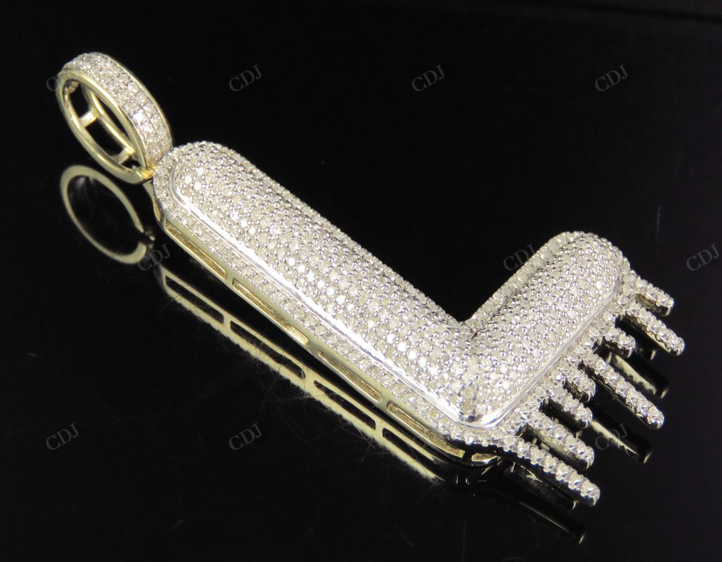2" 1.10 CTW Real Diamond Letter L Initial Drip 10K Gold Pendant CustomDiamJewel