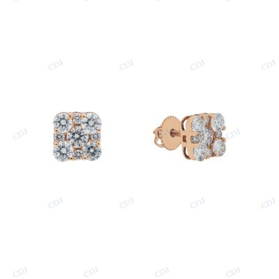 Square Shape VVS Moissanite Diamond Rose Plated Earrings hip hop jewelry CustomDiamJewel