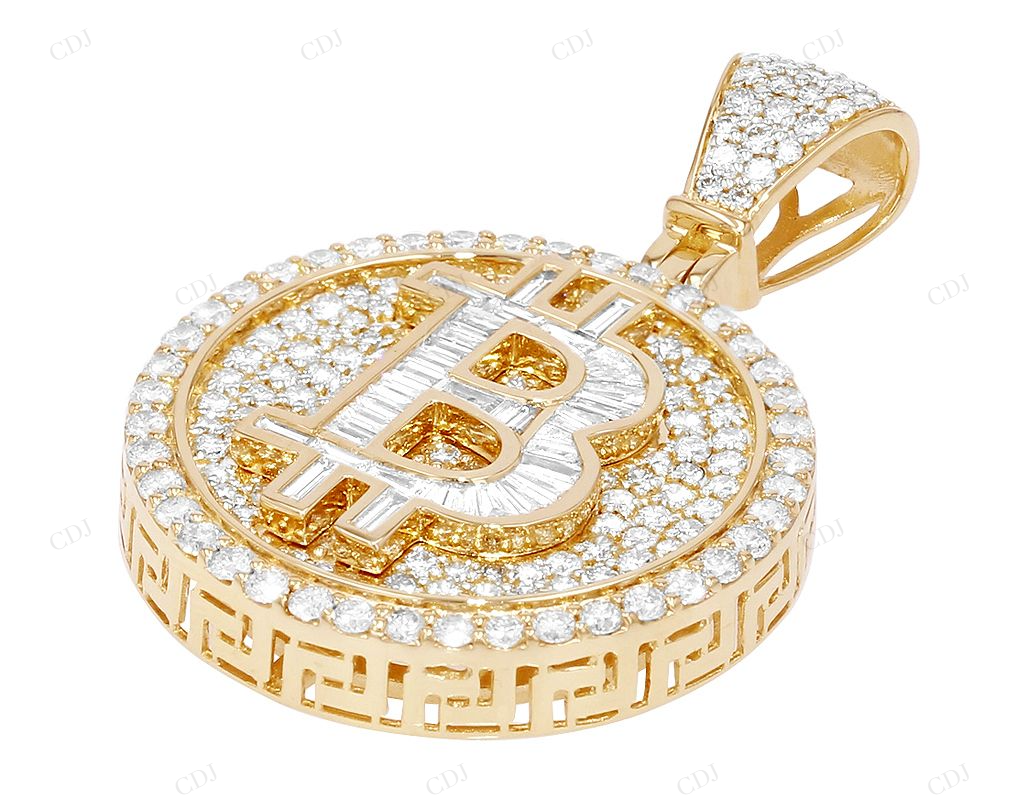 Silver Baguette Moissanite Bitcoin Initial "B" Pendant CustomDiamJewel