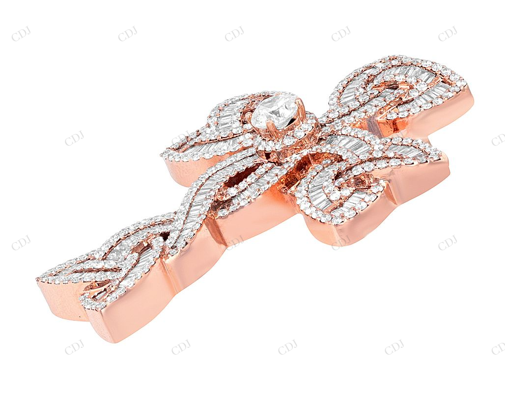 2 Inch 10K Rose Gold Flower Cross Lab Grown Diamond Pendant Hip Hop Pendent CustomDiamJewel