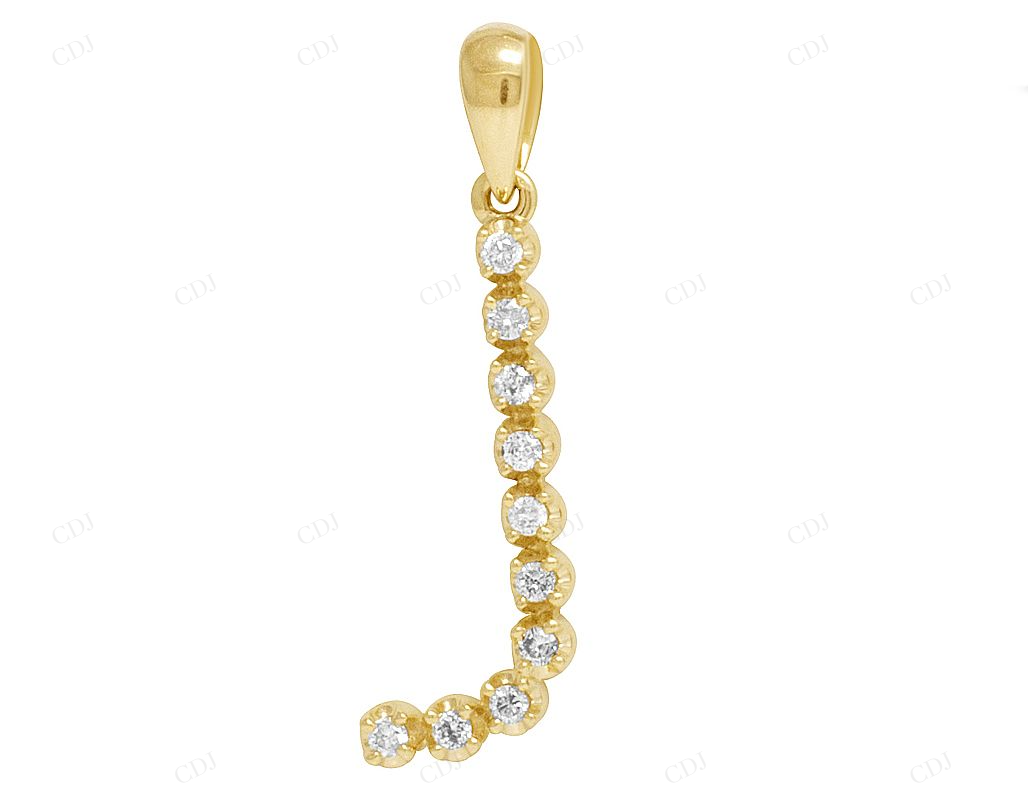 1" 0.14 CTW 10K Yellow Gold Real Diamond Initial "J" Letter Pendant CustomDiamJewel