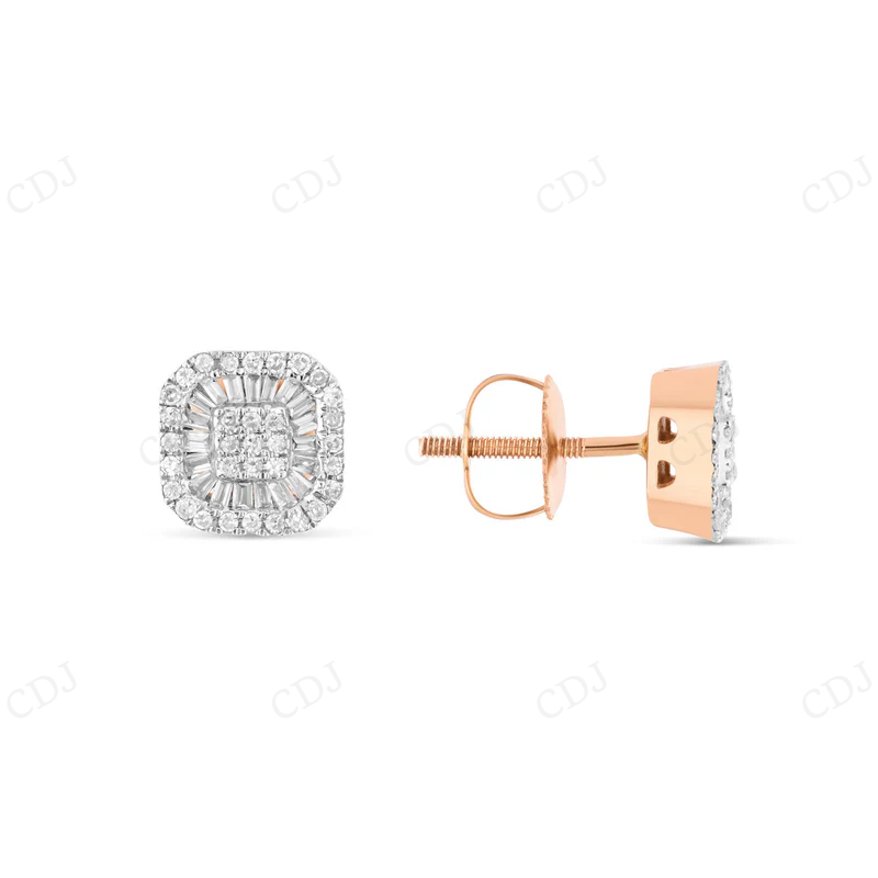 Baguette And Round Diamond Square Stud Earrings Stud earrings CustomDiamJewel