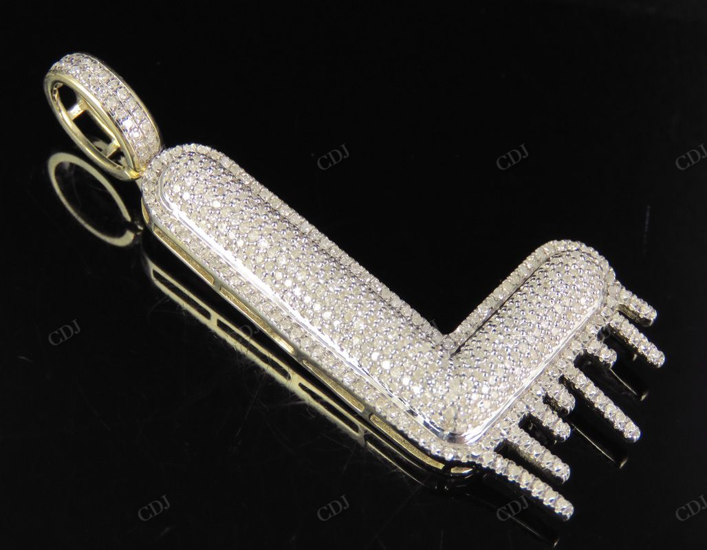 2" 1.10 CTW Real Diamond Letter L Initial Drip 10K Gold Pendant CustomDiamJewel