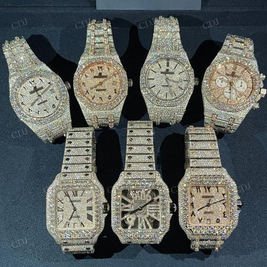Custom Hip Hop Moissanite Diamond Luxury Bust Down Wrist Watches customdiamjewel