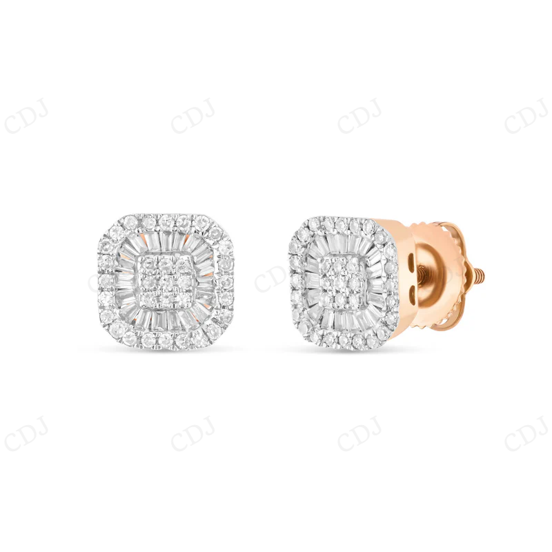 Baguette And Round Diamond Square Stud Earrings Stud earrings CustomDiamJewel
