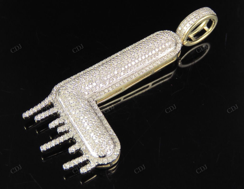 2" 1.10 CTW Real Diamond Letter L Initial Drip 10K Gold Pendant CustomDiamJewel