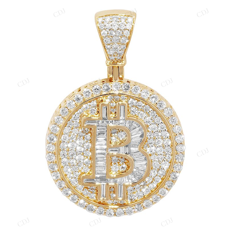 Silver Baguette Moissanite Bitcoin Initial "B" Pendant CustomDiamJewel