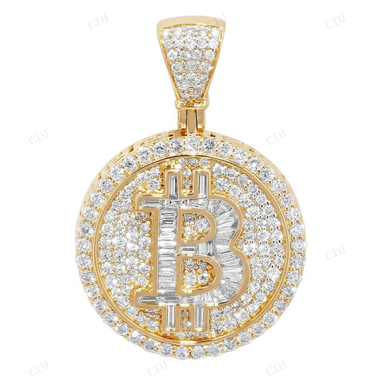 Silver Baguette Moissanite Bitcoin Initial "B" Pendant CustomDiamJewel