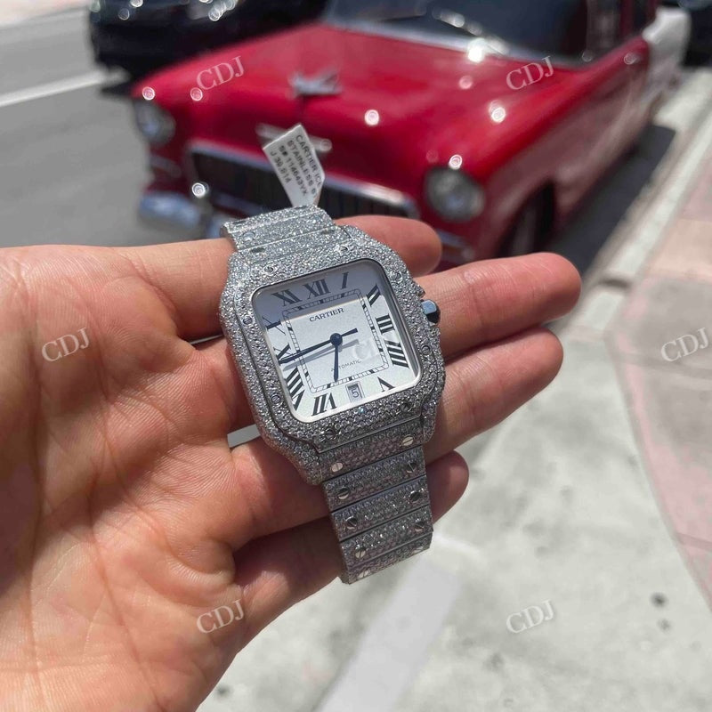 Customized Moissanite Cartier Santos Full Iced Out Watch For Bling's Men customdiamjewel