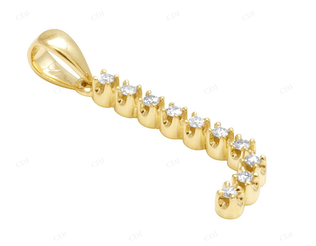 1" 0.14 CTW 10K Yellow Gold Real Diamond Initial "J" Letter Pendant CustomDiamJewel