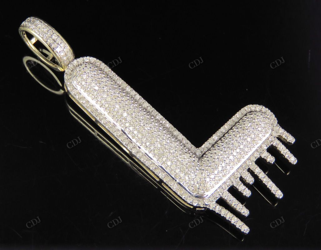 2" 1.10 CTW Real Diamond Letter L Initial Drip 10K Gold Pendant CustomDiamJewel