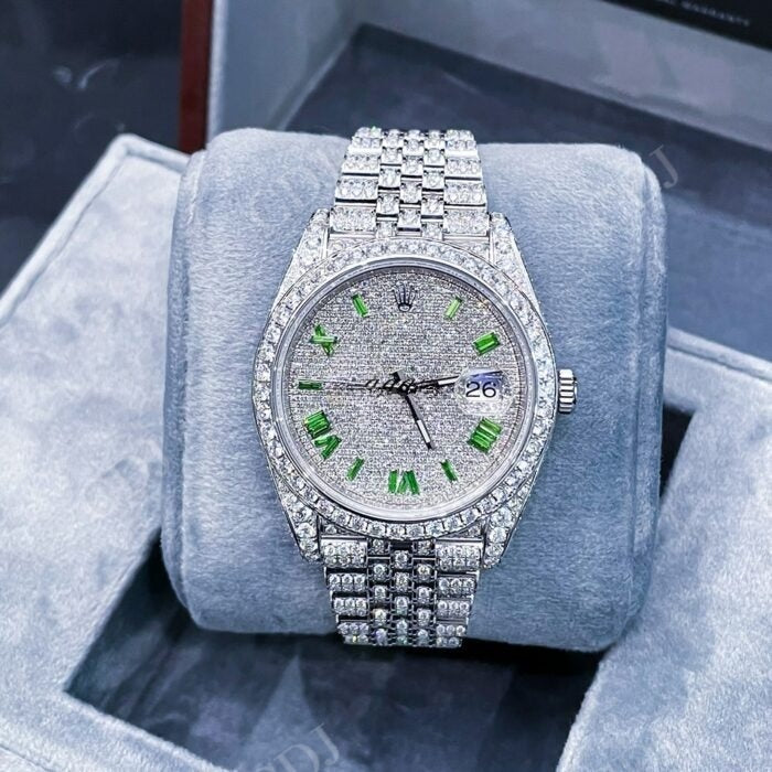 Small Bezel Fully Iced Out Moissanite Rolex Watch customdiamjewel