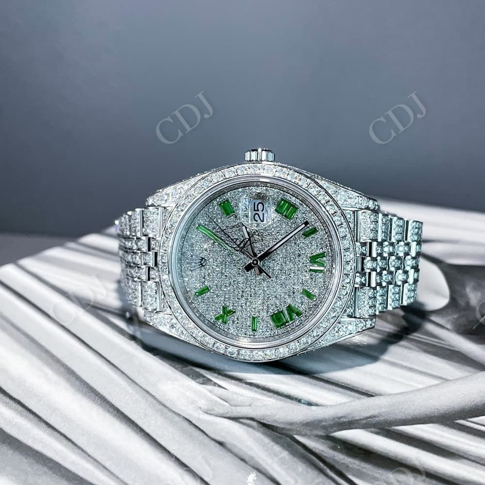 Small Bezel Fully Iced Out Moissanite Rolex Watch customdiamjewel