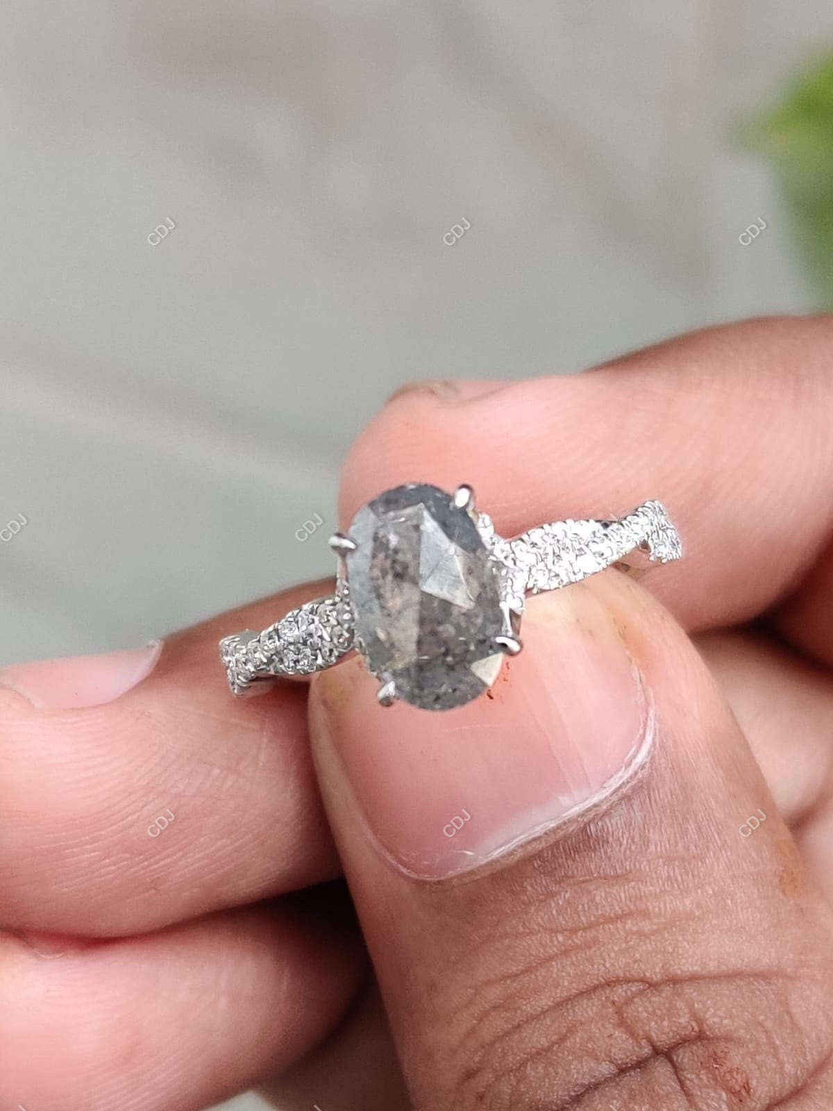 1.10 CTW Oval Cut Salt And Pepper Lab-Grown Diamond Twisted Engagement Ring Engagement Ring customdiamjewel