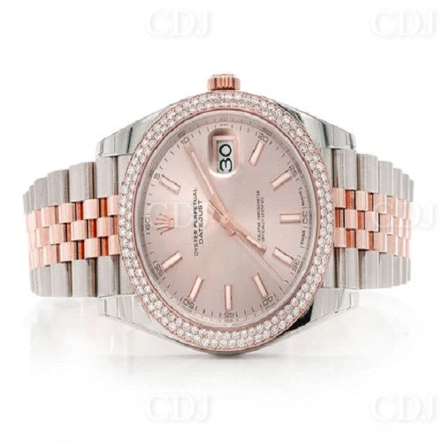 Lab Grown Diamond Bezel Rose Dial Rolex Plain Watch customdiamjewel