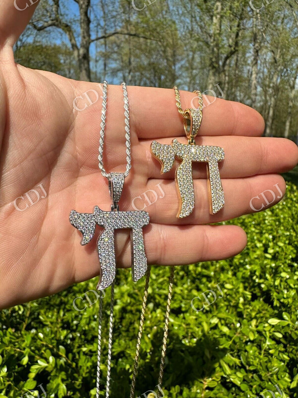 Moissanite Chai Hebrew Pendant  customdiamjewel   