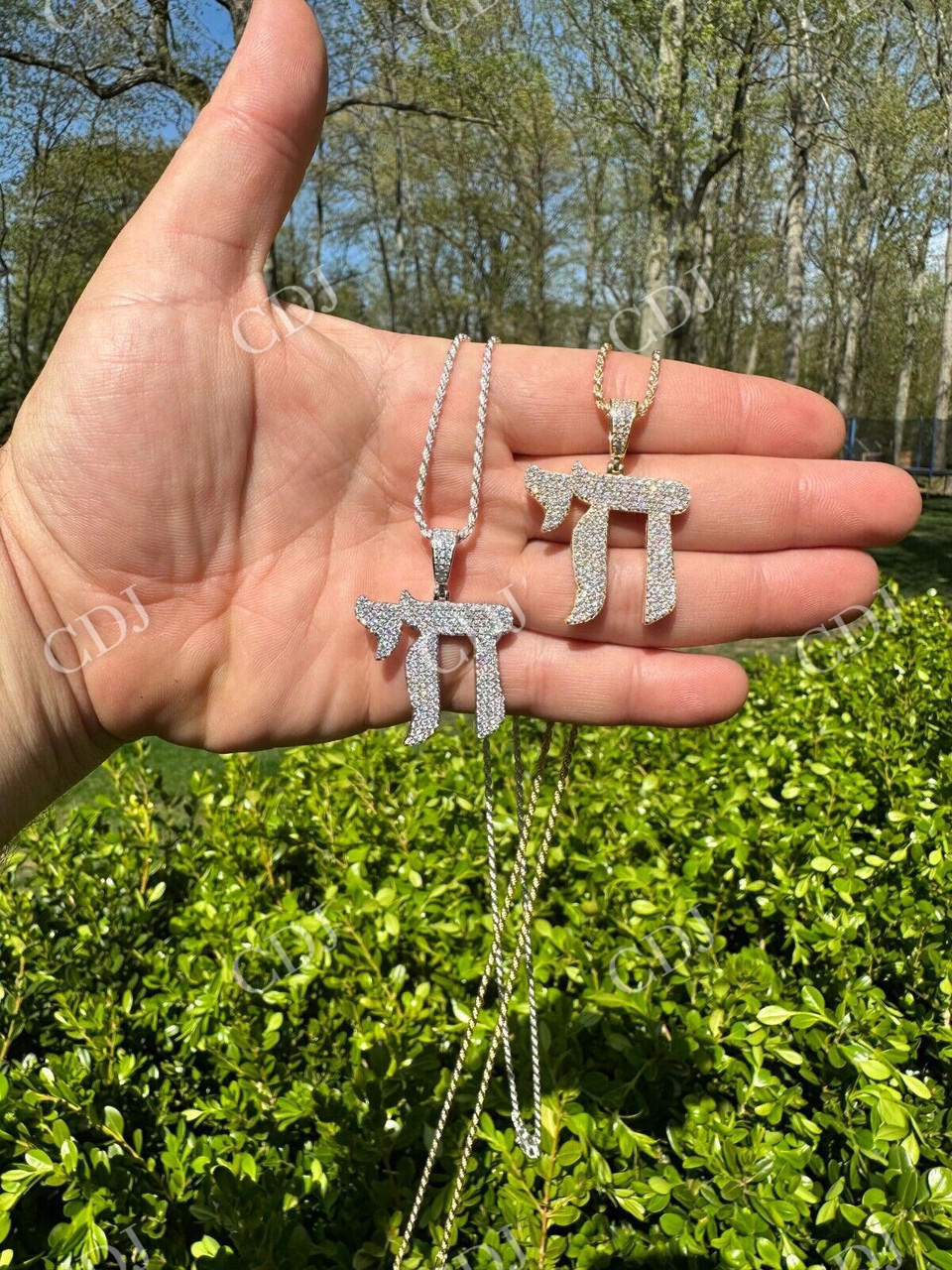 Moissanite Chai Hebrew Pendant  customdiamjewel   
