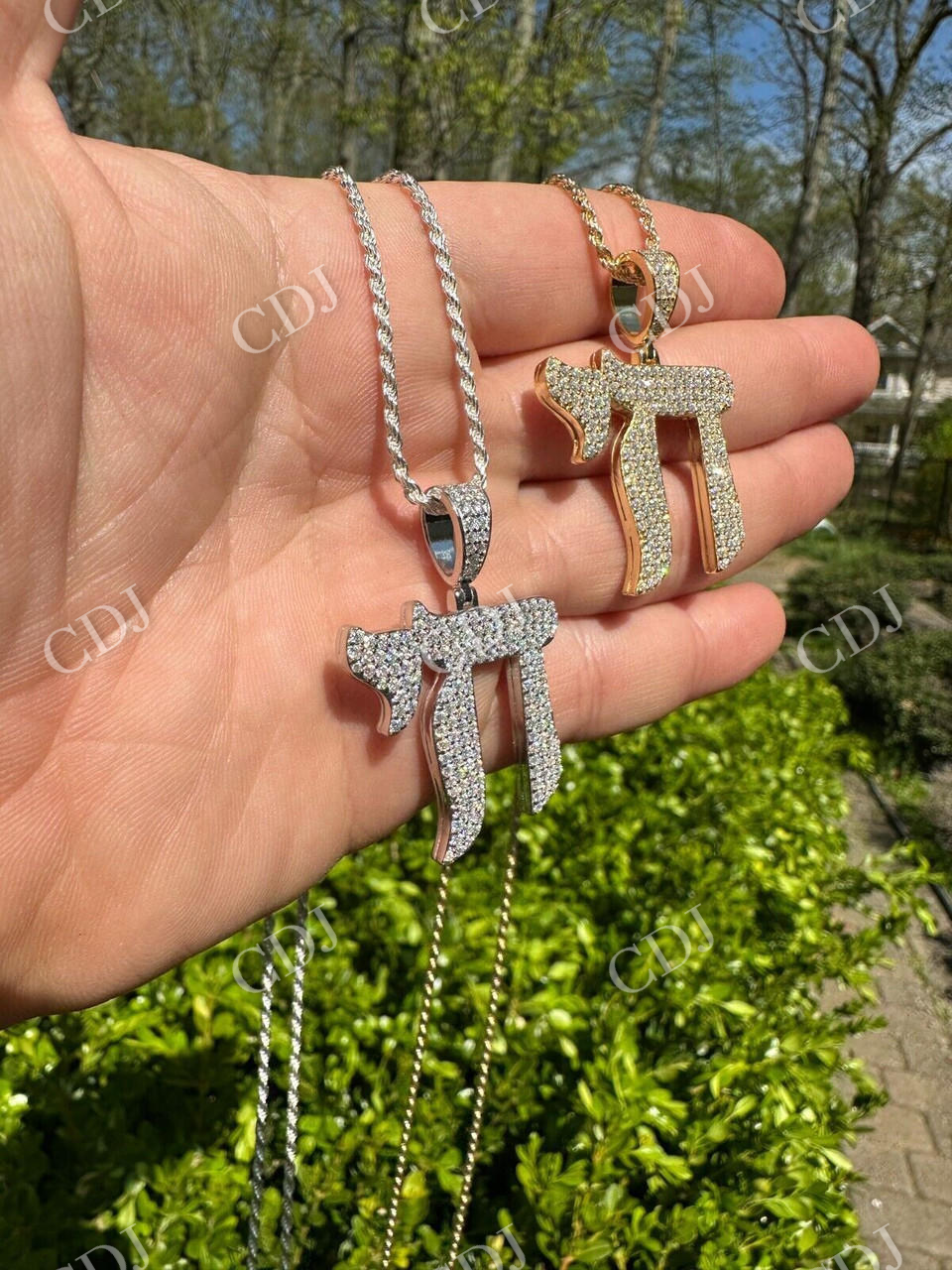 Moissanite Chai Hebrew Pendant  customdiamjewel   