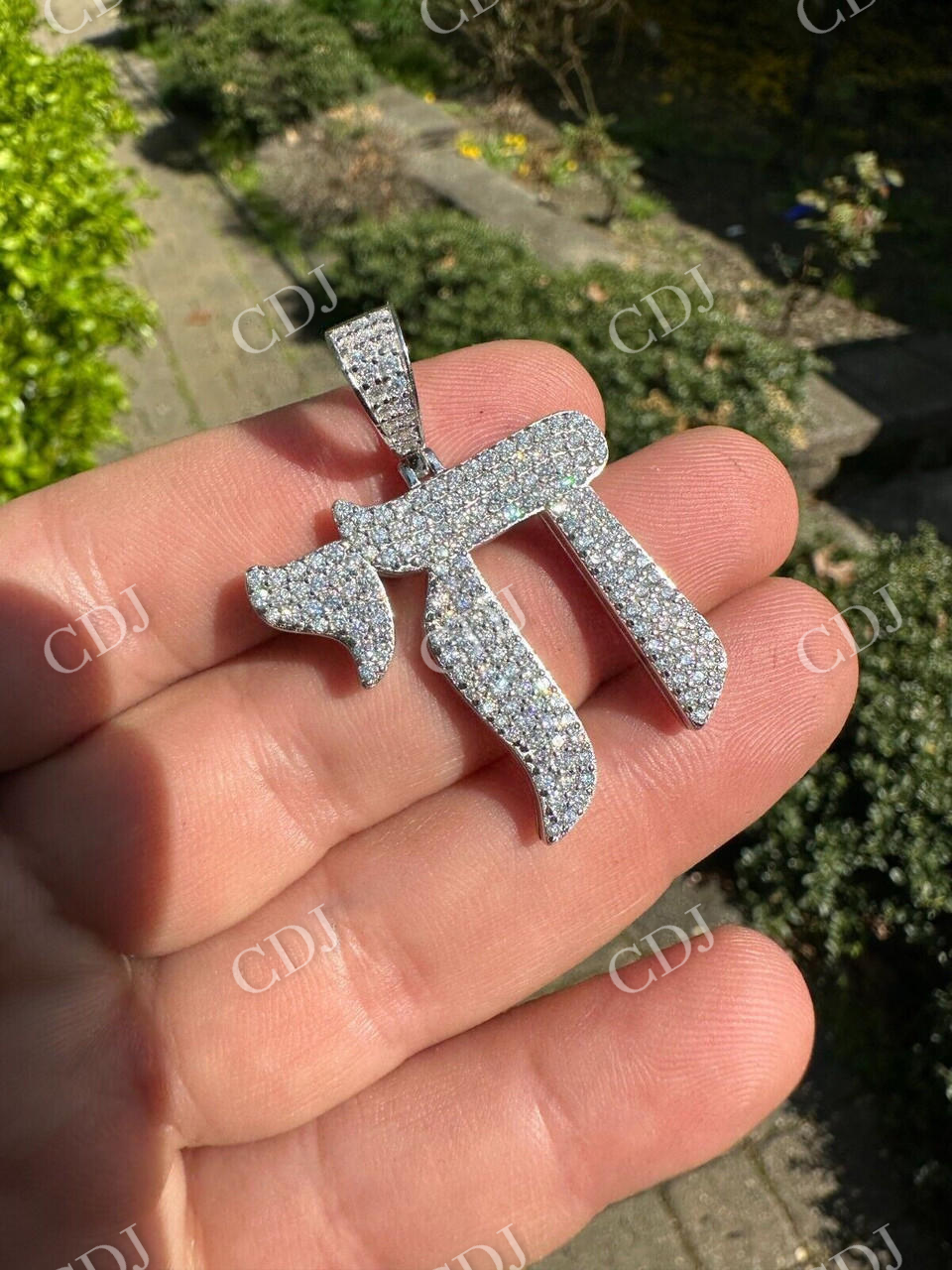 Moissanite Chai Hebrew Pendant  customdiamjewel   