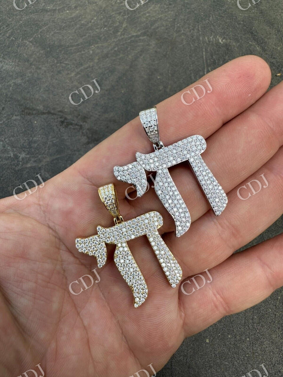 Moissanite Chai Hebrew Pendant  customdiamjewel   