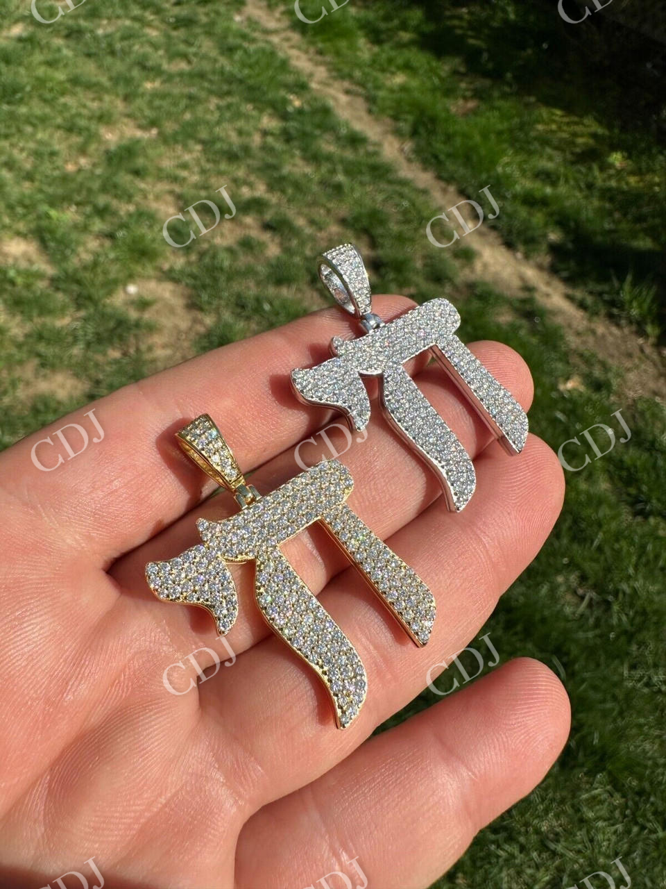 Moissanite Chai Hebrew Pendant  customdiamjewel   