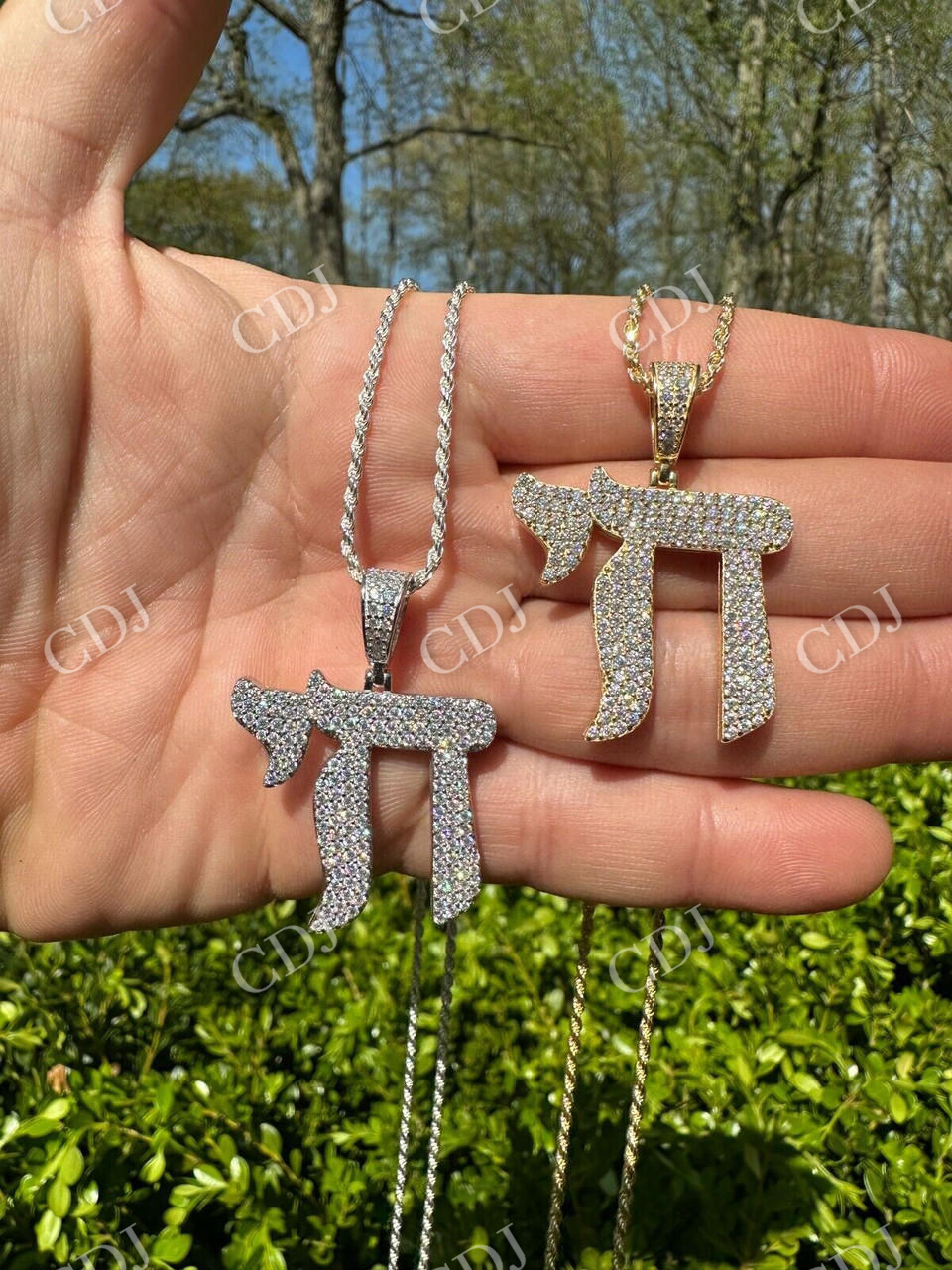 Moissanite Chai Hebrew Pendant  customdiamjewel   