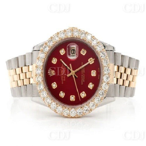 Two Tone Red Dial Custom Rolex Diamond On Bezel Watch customdiamjewel