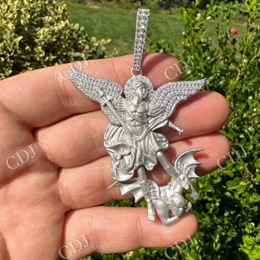 Moissanite Saint St Michael Slaying Dragon Pendant  customdiamjewel   