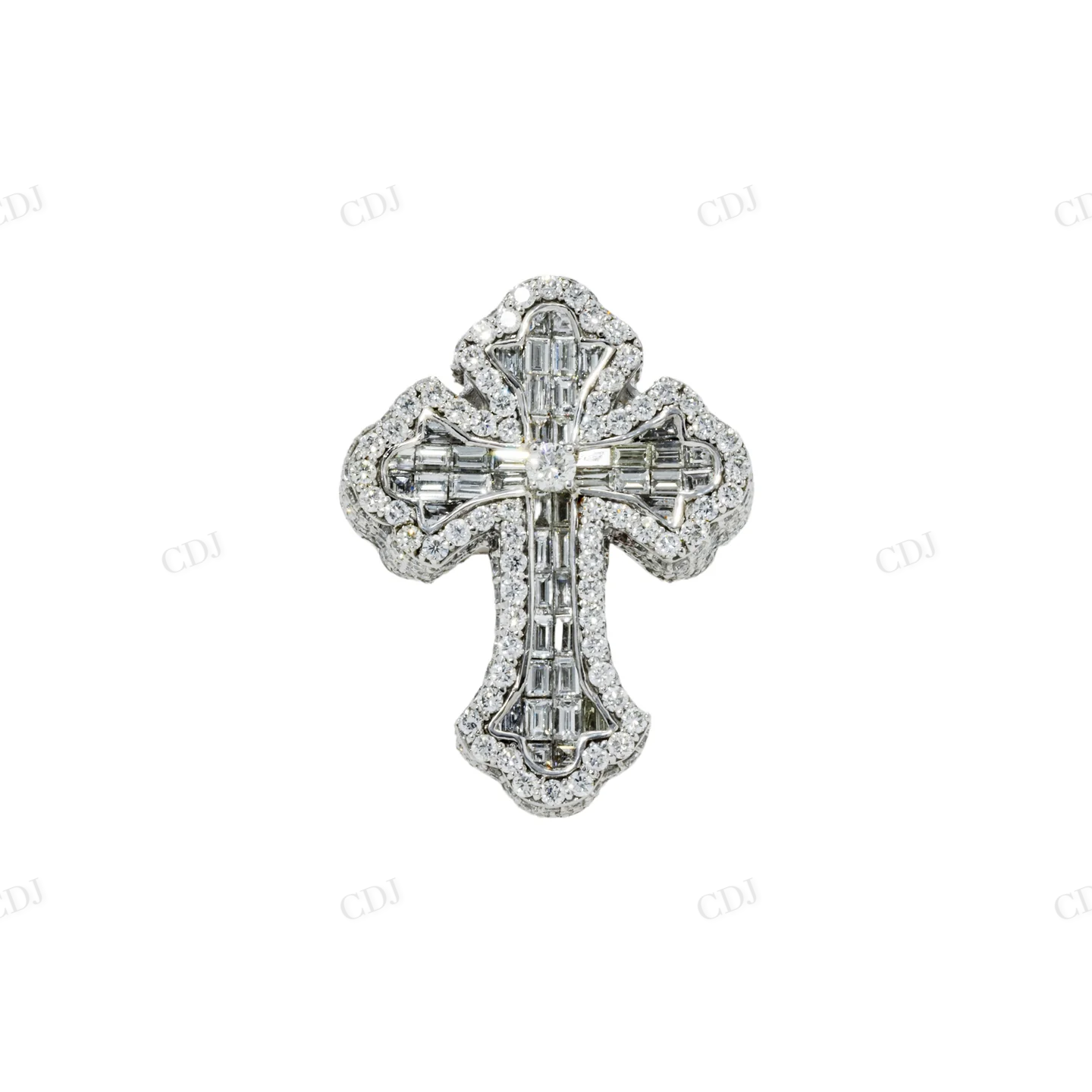 925 Silver Baguette Diamond Fleur De Lis Cross Ring hip hop ring customdiamjewel