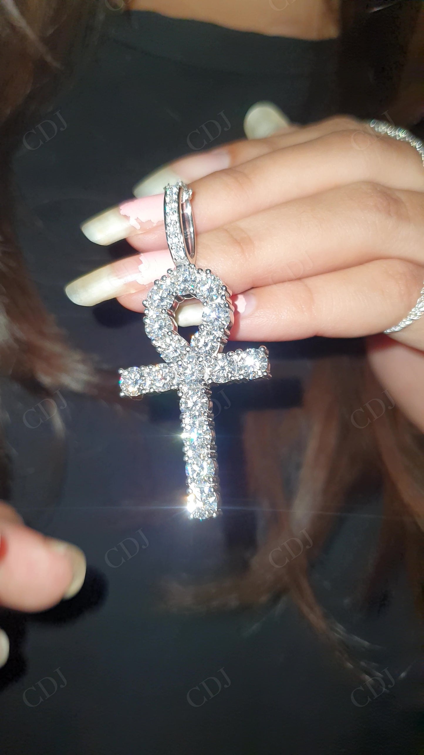 Round Moissanite Silver Ankh Cross  Pendant hip hop jewelry customdiamjewel   