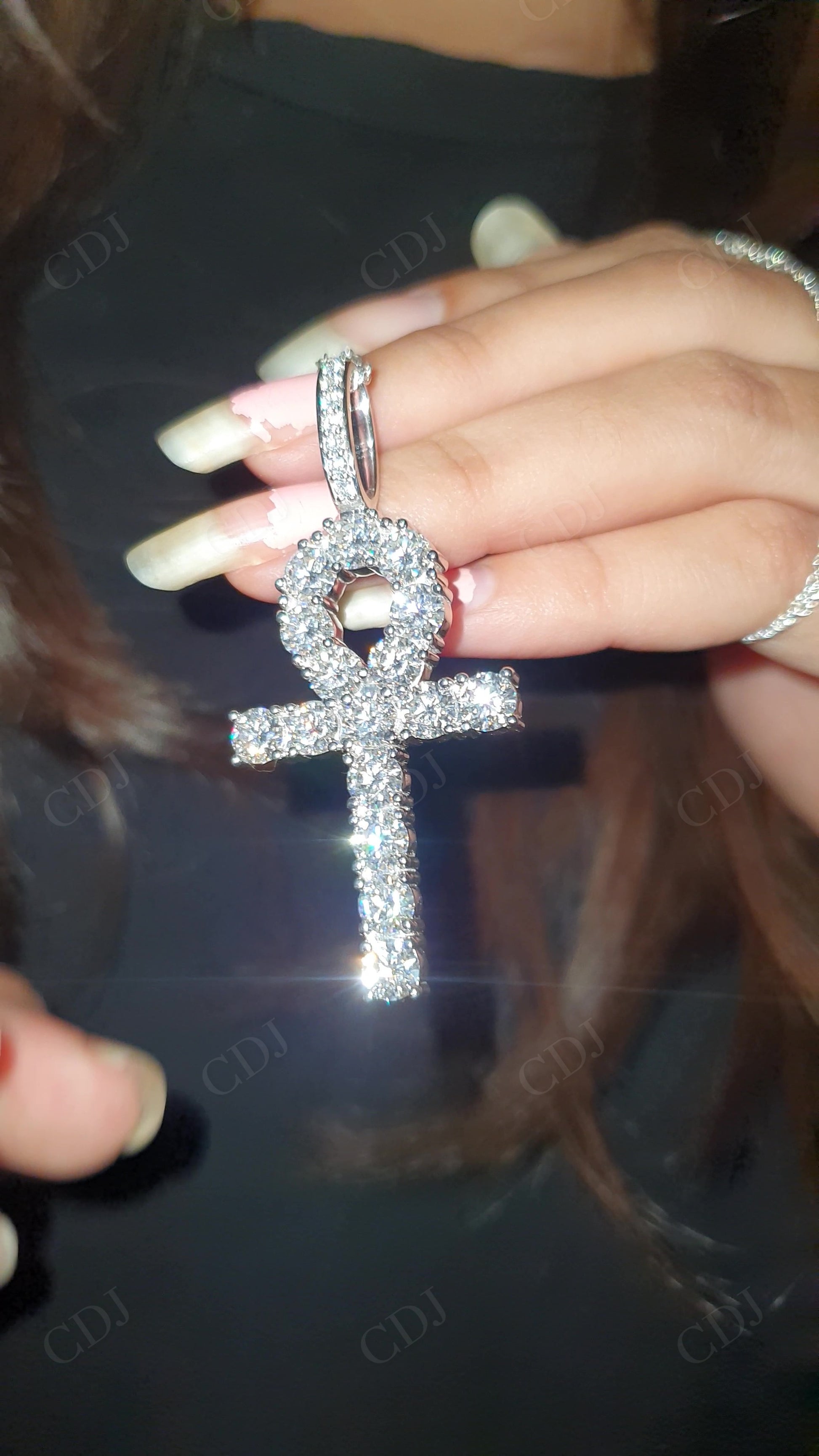 Round Moissanite Silver Ankh Cross  Pendant hip hop jewelry customdiamjewel   