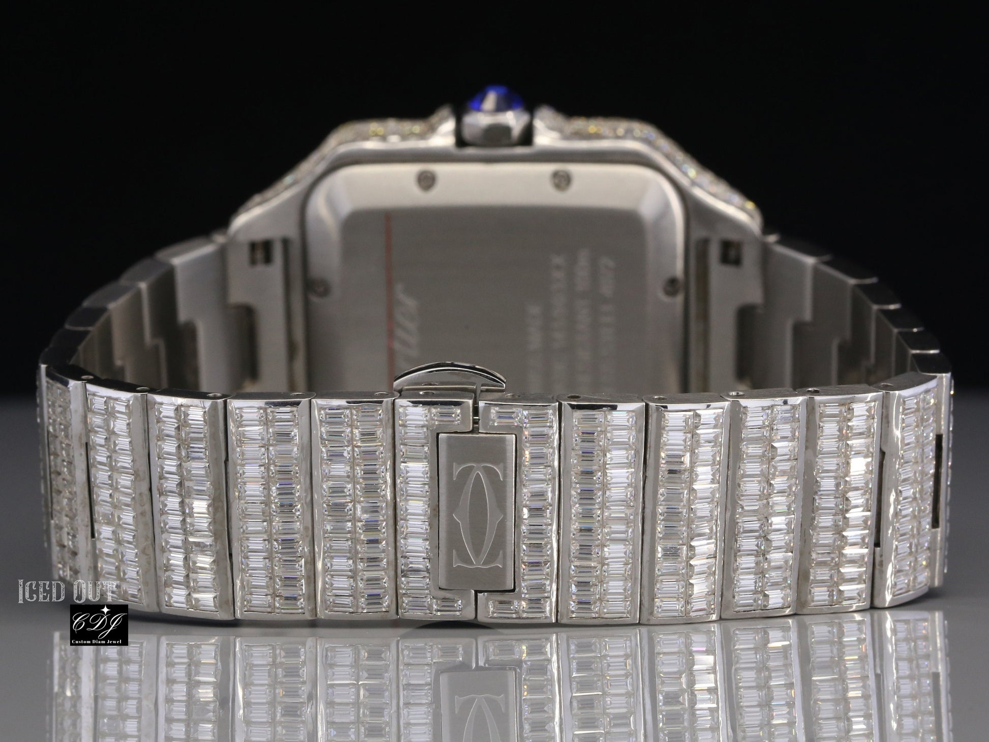 Fully Iced Out Cartier Baguette Men's Bust Down Hip Hop Watch customdiamjewel