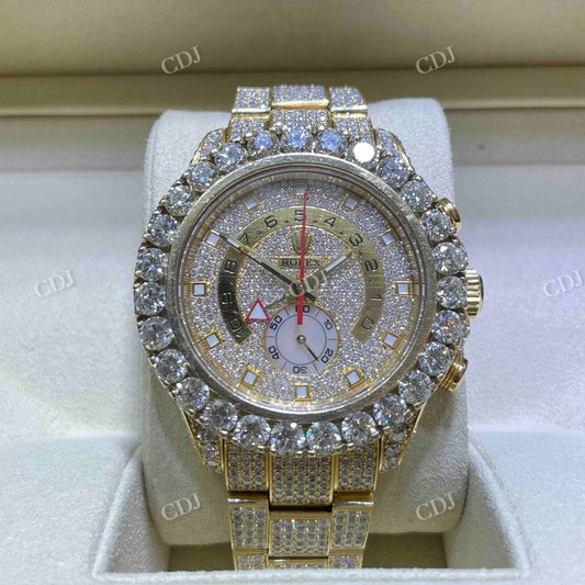 Full Yellow Rolex Sky Dweller Bust Down VVS D Moissanite Watch For Men customdiamjewel