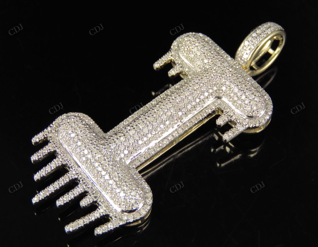2" 1.4 CTW 10K Solid Gold Diamond Letter 'I' Initial Drip Pendant CustomDiamJewel