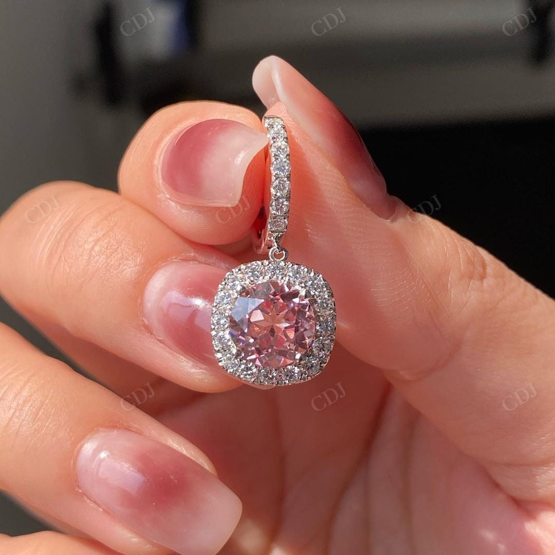 Colored Round Cut Halo Moissanite Earrings