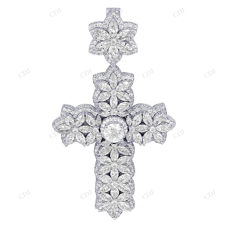10K White Gold Marquise Cut Lab Grown Diamond Cross Pendant Hip Hop Pendent CustomDiamJewel