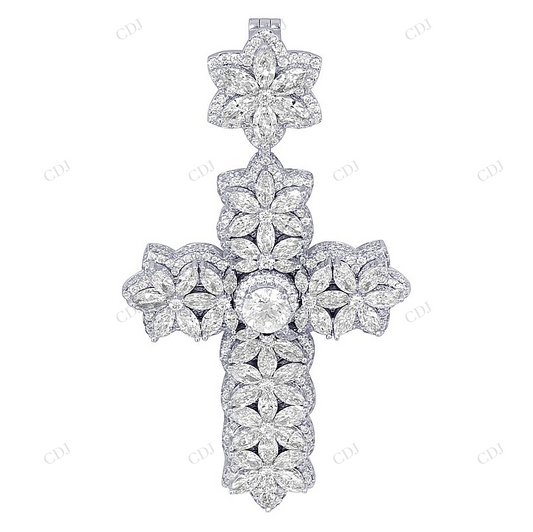 10K White Gold Marquise Cut Lab Grown Diamond Cross Pendant Hip Hop Pendent CustomDiamJewel