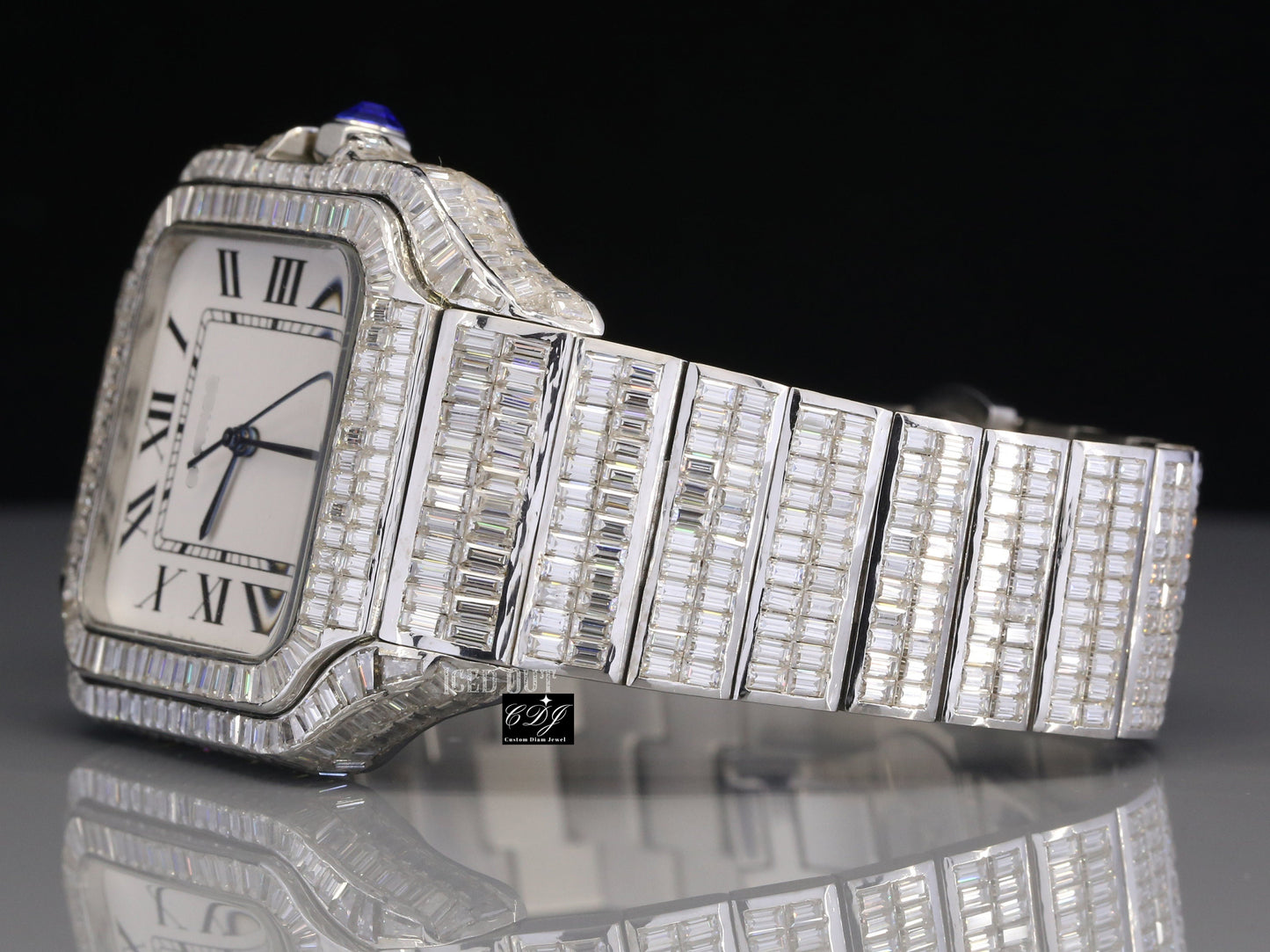 Custom Baguette Diamond Cartier Watch Men's Iced Out Hip Hop Watch customdiamjewel
