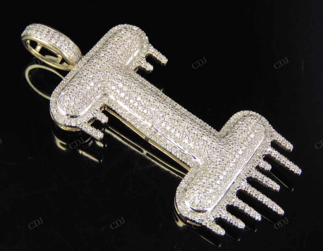 2" 1.4 CTW 10K Solid Gold Diamond Letter 'I' Initial Drip Pendant CustomDiamJewel