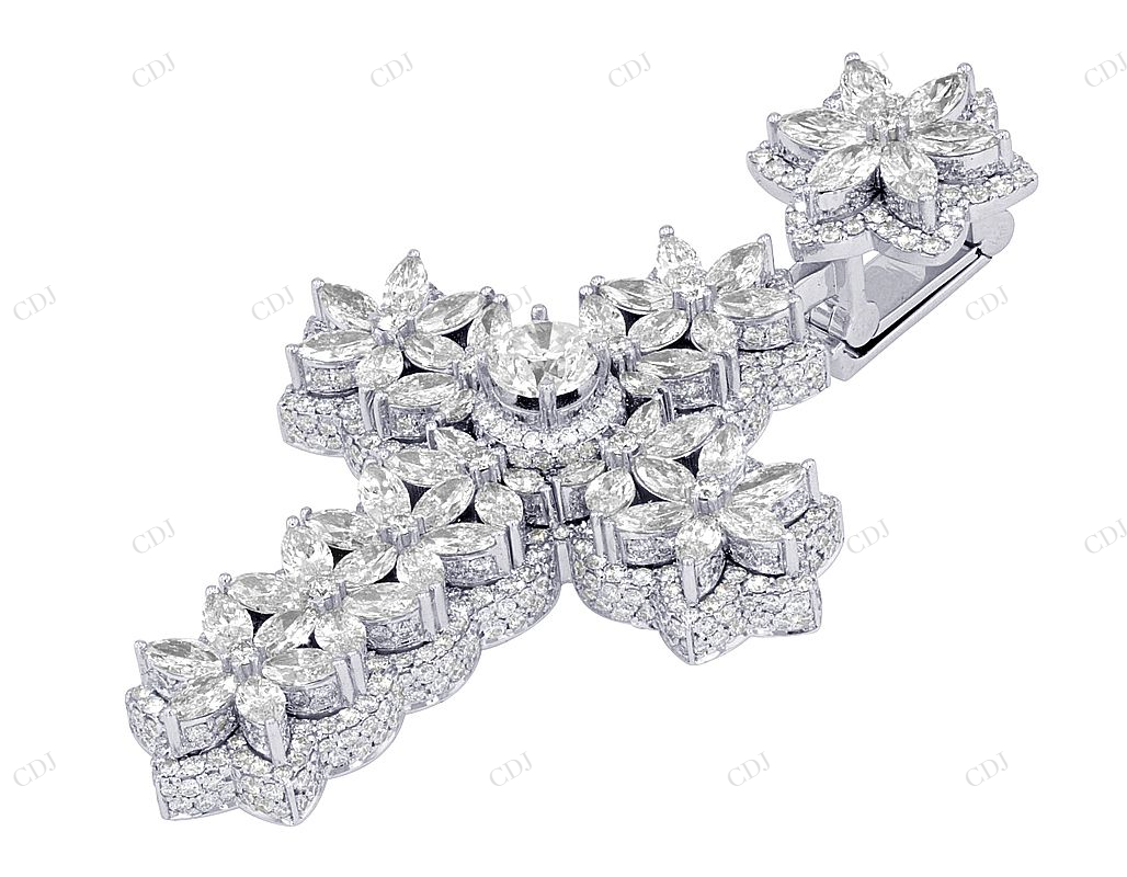 10K White Gold Marquise Cut Lab Grown Diamond Cross Pendant Hip Hop Pendent CustomDiamJewel