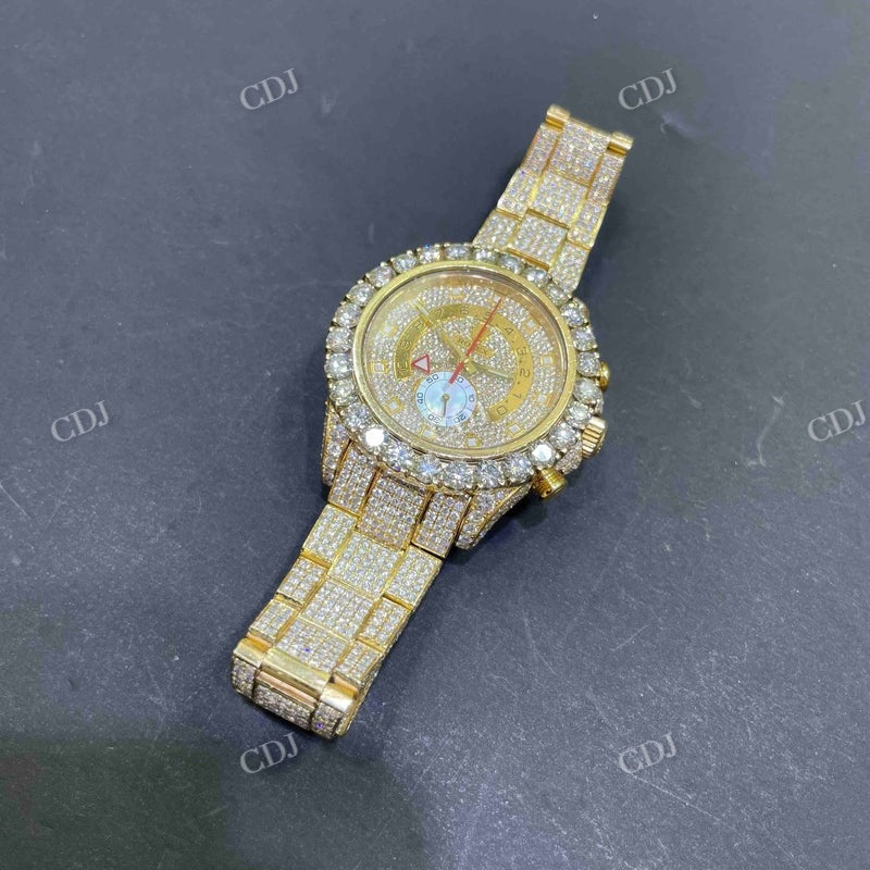 Full Yellow Rolex Sky Dweller Bust Down VVS D Moissanite Watch For Men customdiamjewel
