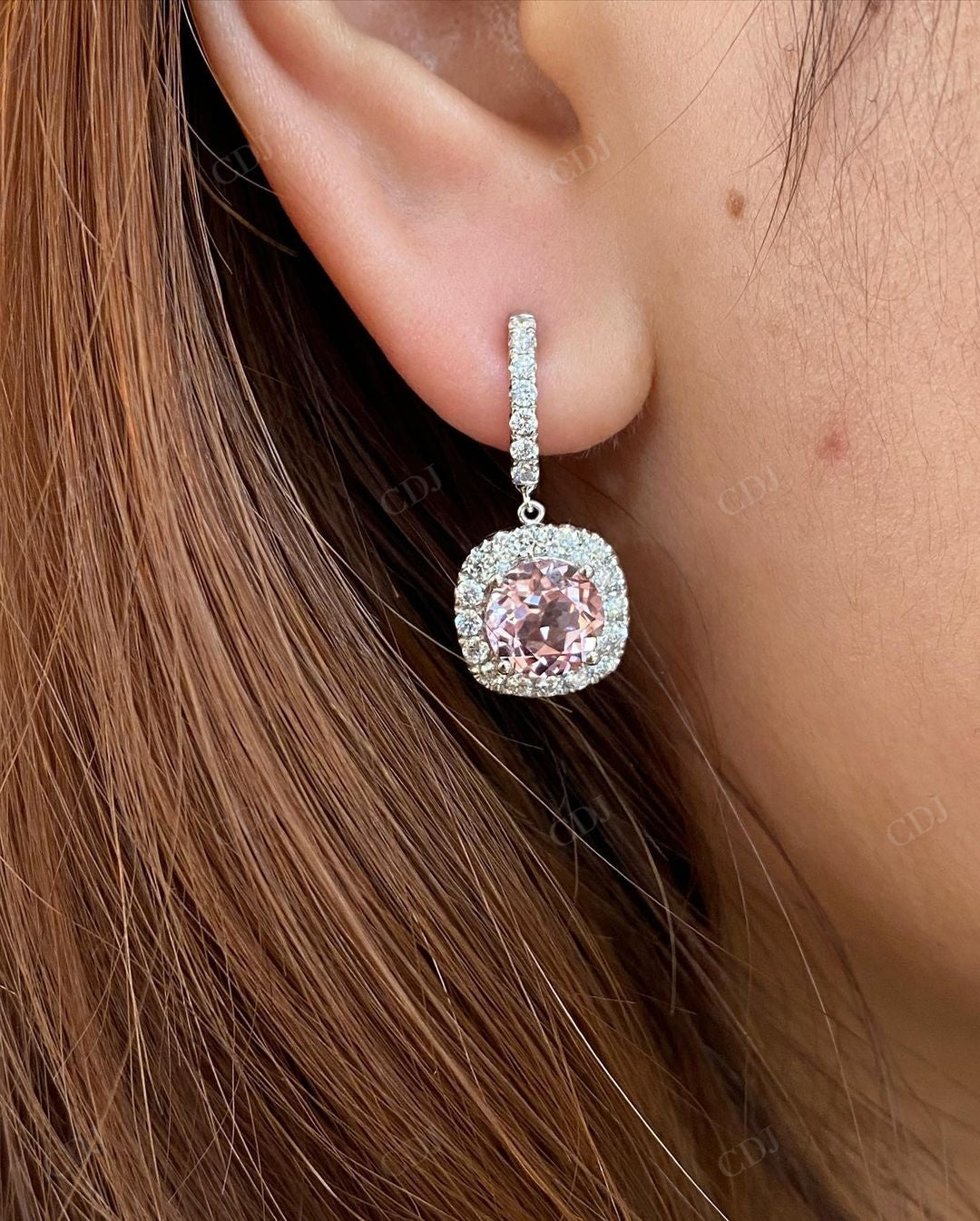 Colored Round Cut Halo Moissanite Earrings