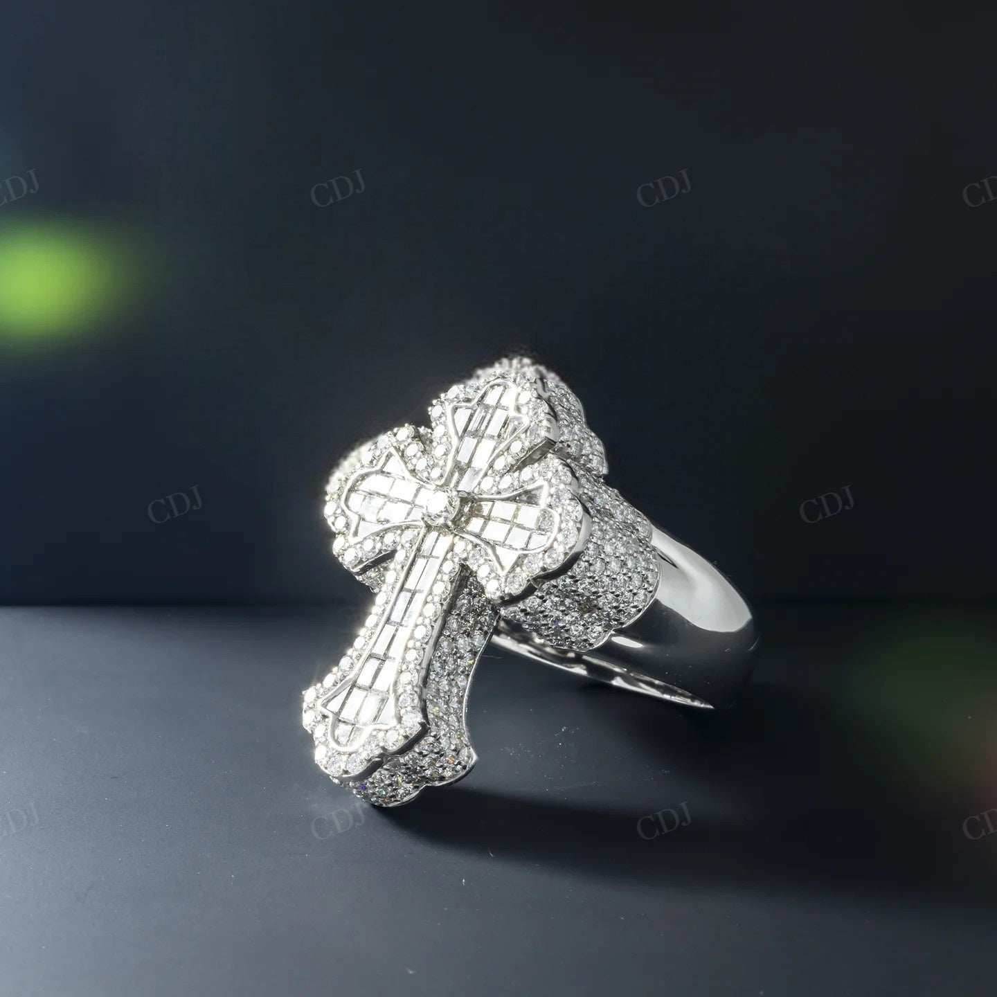 925 Silver Baguette Diamond Fleur De Lis Cross Ring hip hop ring customdiamjewel