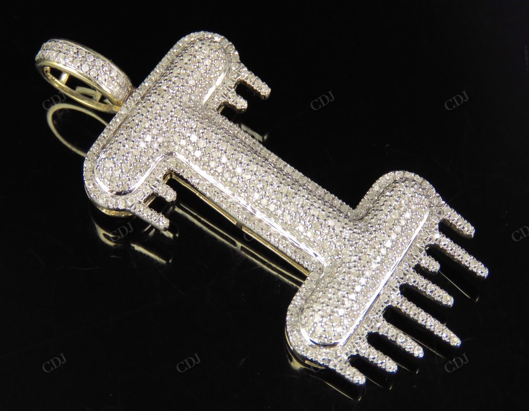 2" 1.4 CTW 10K Solid Gold Diamond Letter 'I' Initial Drip Pendant CustomDiamJewel
