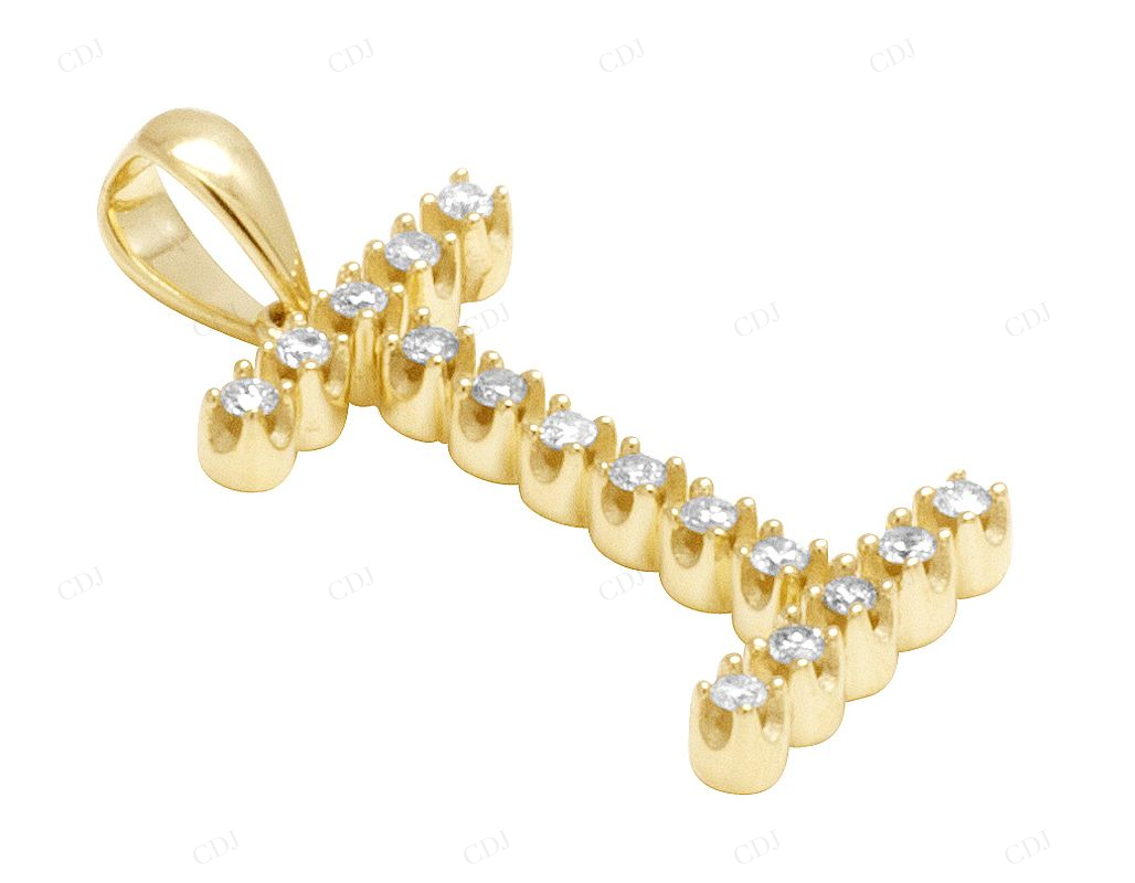 1" 0.20 CTW 10K Gold Natural Diamond Initial "I" Letter Pendant CustomDiamJewel