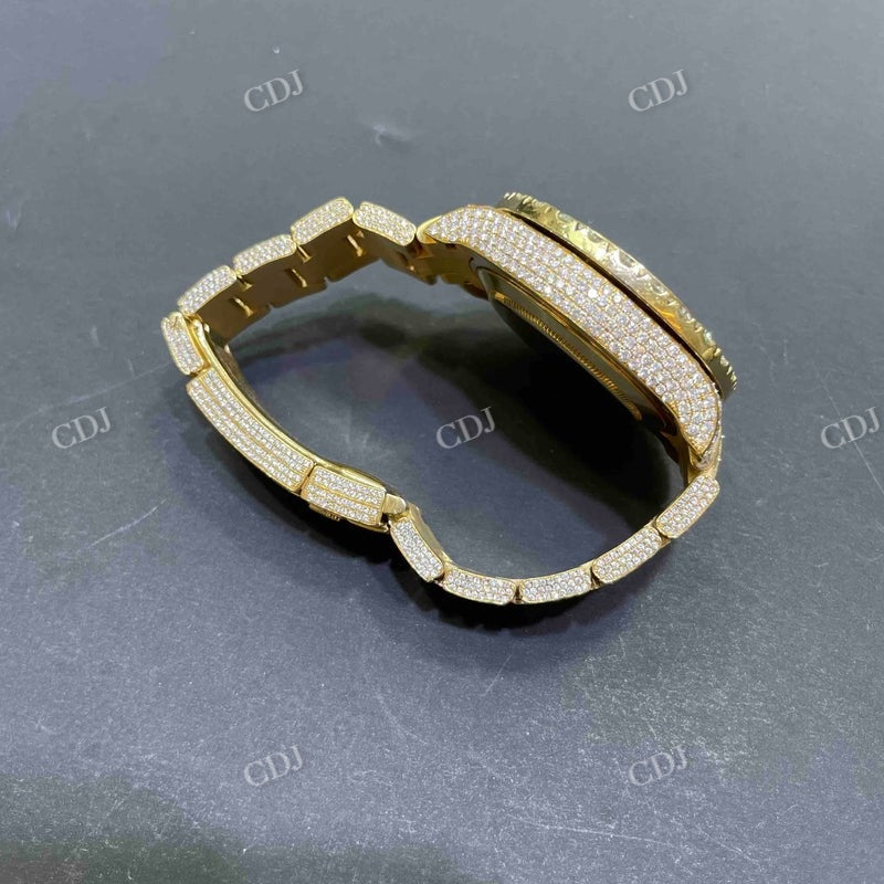 Full Yellow Rolex Sky Dweller Bust Down VVS D Moissanite Watch For Men customdiamjewel